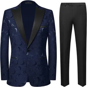 Cloudstyle Mens 2 Piece Floral Jacquard Dress Suit Set 1 Button Print Dinner Jacket Pants