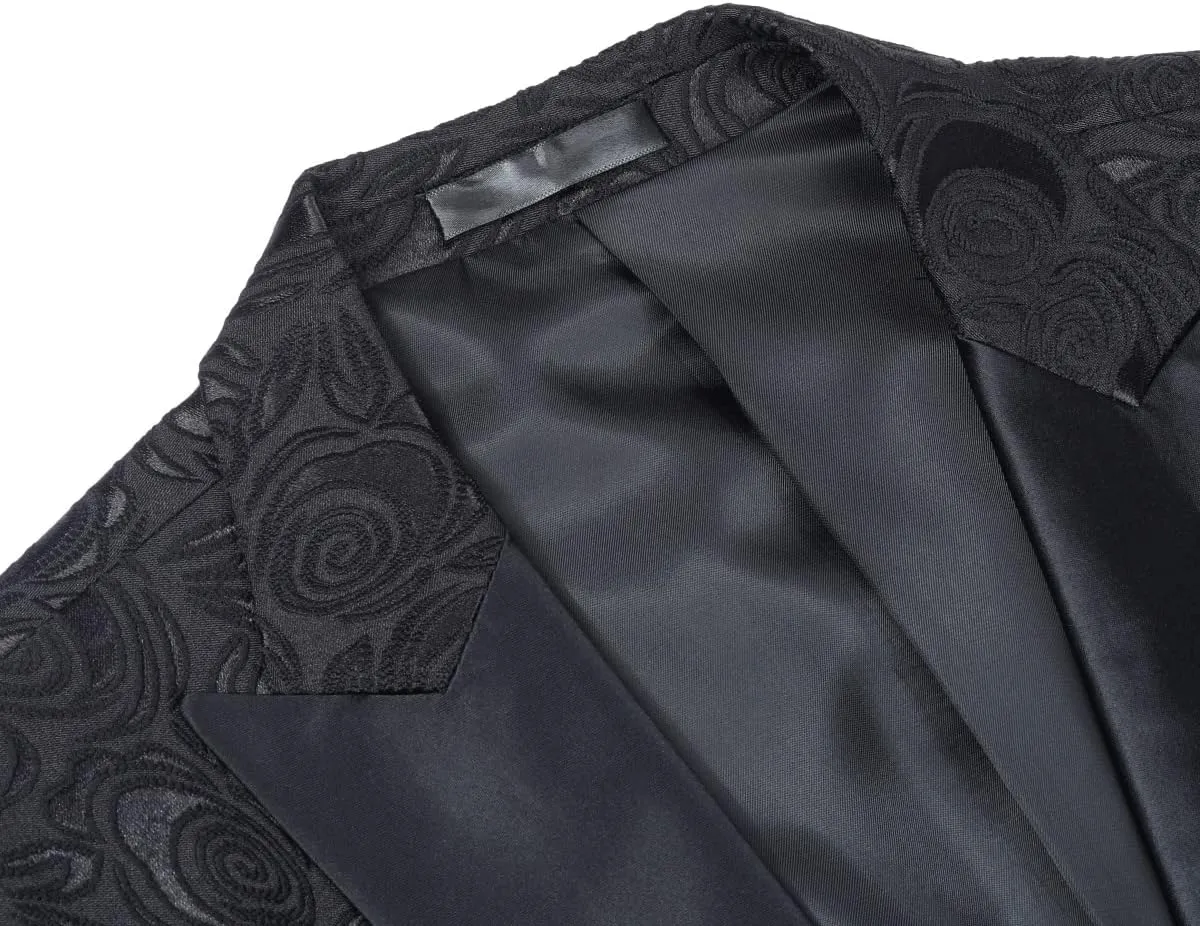 Cloudstyle Mens 2 Piece Floral Jacquard Dress Suit Set 1 Button Print Dinner Jacket Pants