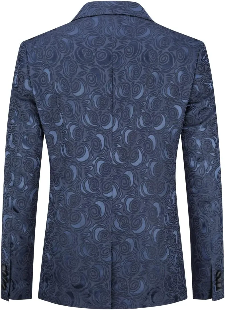 Cloudstyle Mens 2 Piece Floral Jacquard Dress Suit Set 1 Button Print Dinner Jacket Pants
