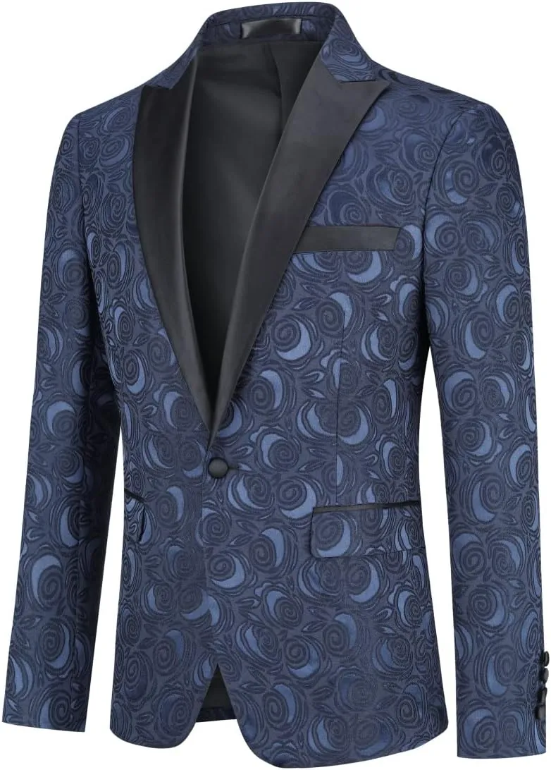 Cloudstyle Mens 2 Piece Floral Jacquard Dress Suit Set 1 Button Print Dinner Jacket Pants