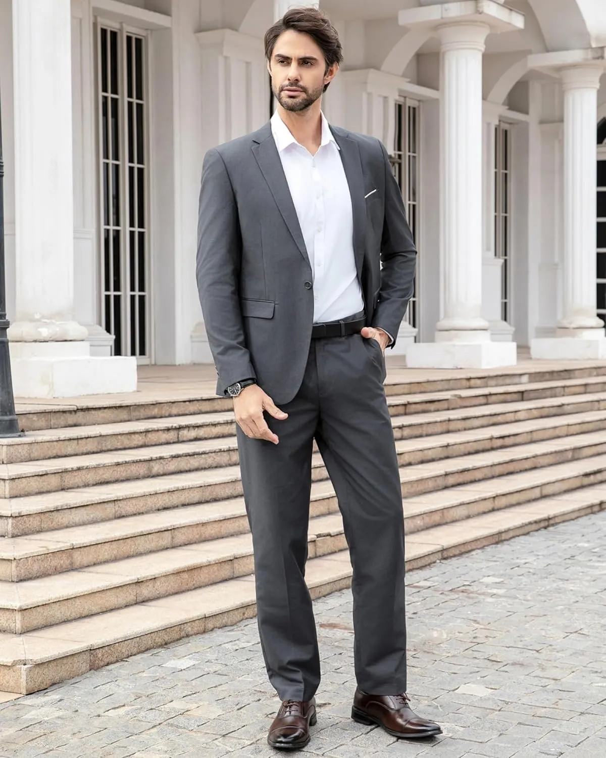 Cloudstyle Men's 2-Piece Suits Slim Fit 1 Button Dress Suit Jacket Blazer & Pants Set