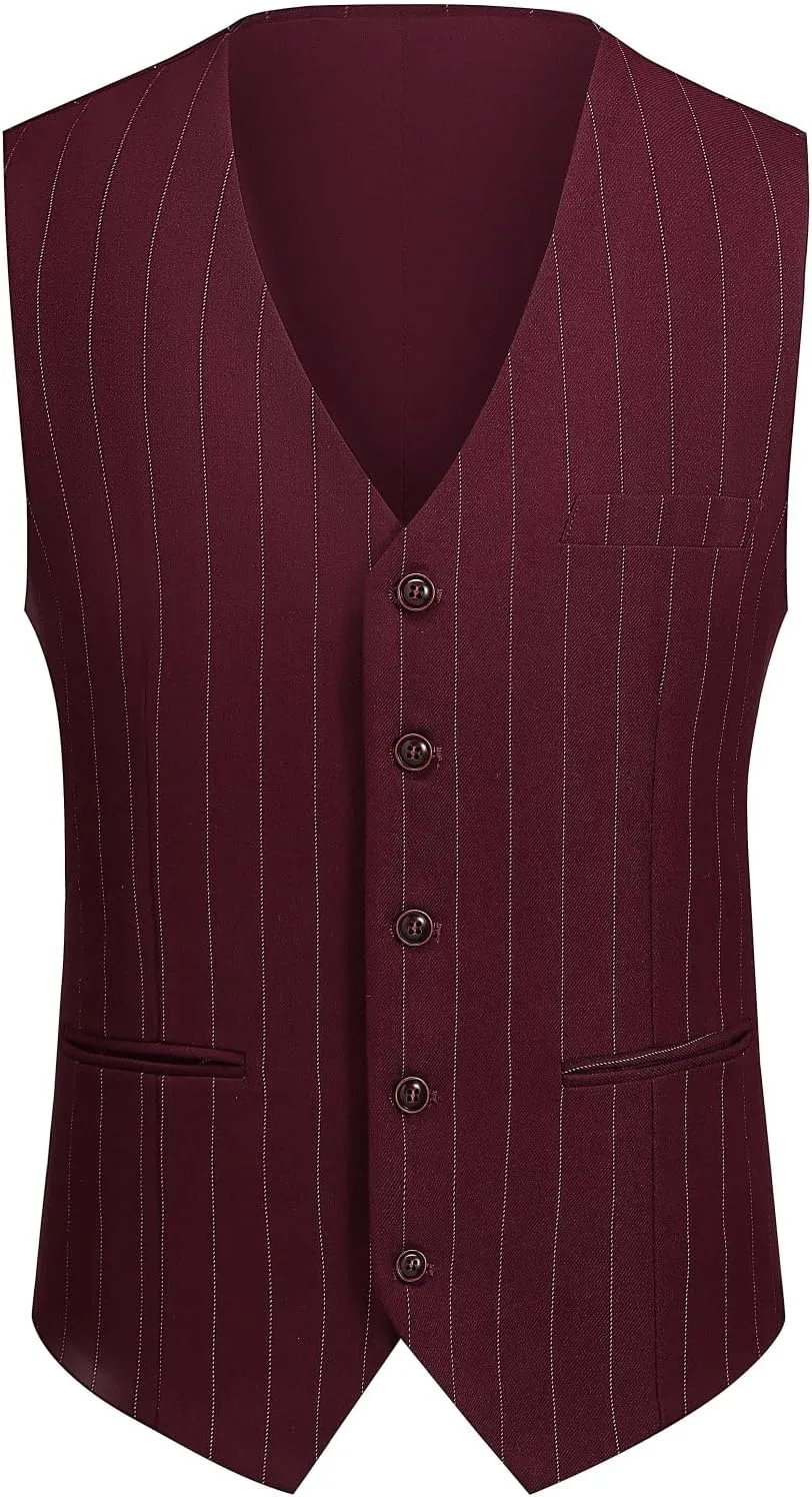 Cloudstyle Mens 3 Piece Stripe Suit Set Center Vent 2 Button Tux Blazer Jacket Vest Trousers