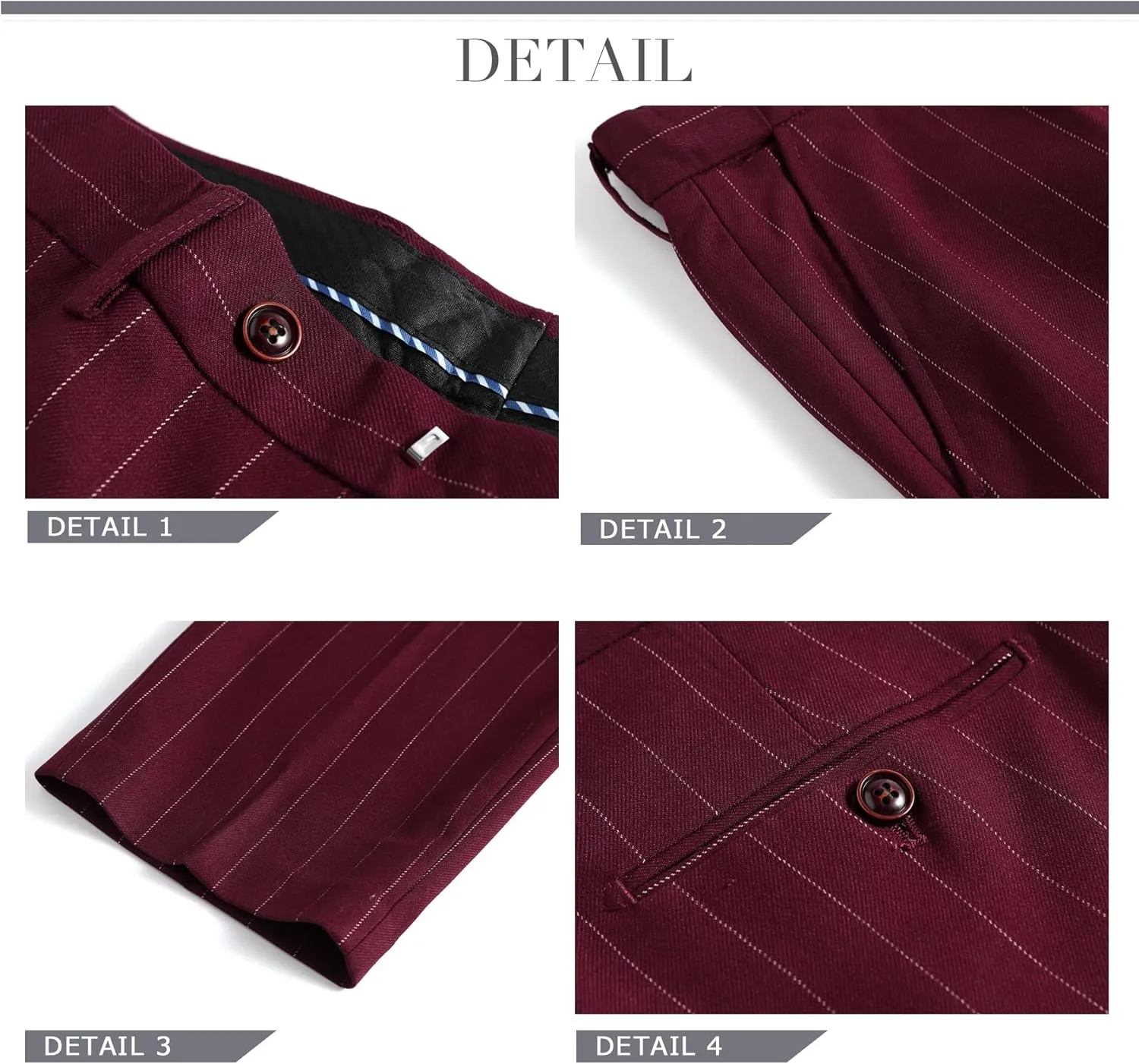 Cloudstyle Mens 3 Piece Stripe Suit Set Center Vent 2 Button Tux Blazer Jacket Vest Trousers