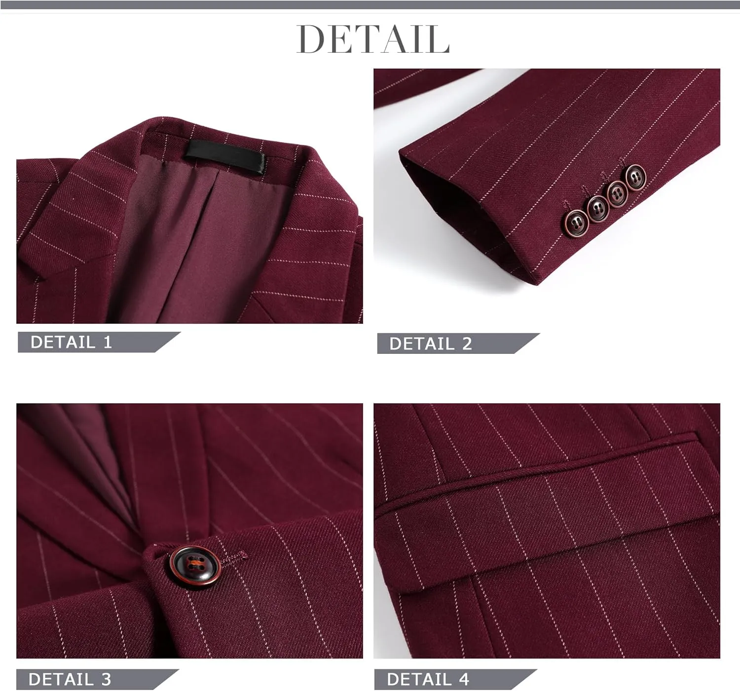 Cloudstyle Mens 3 Piece Stripe Suit Set Center Vent 2 Button Tux Blazer Jacket Vest Trousers