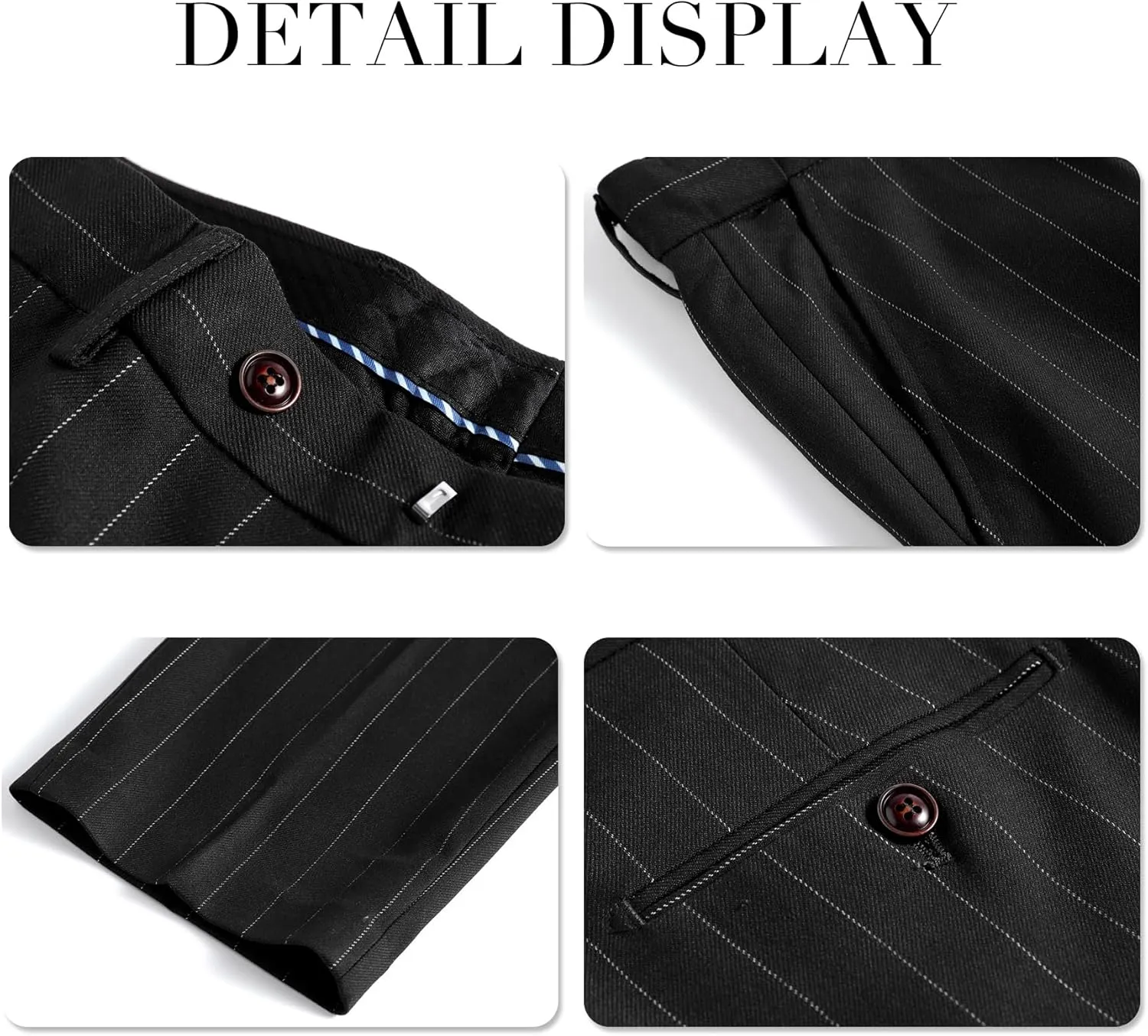 Cloudstyle Mens 3 Piece Stripe Suit Set Center Vent 2 Button Tux Blazer Jacket Vest Trousers