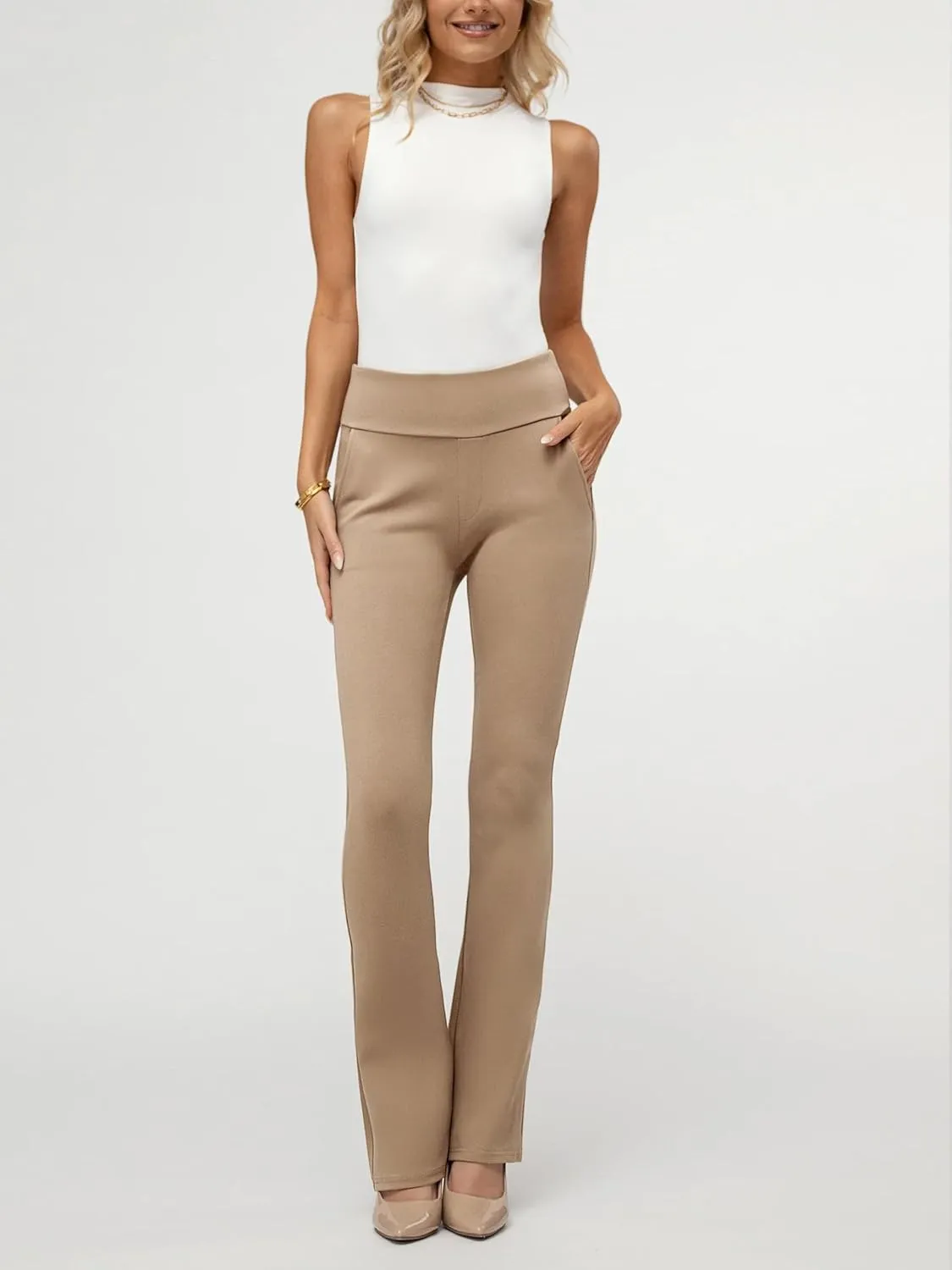 Conceited Dress Pants for Women with Pockets - Stretch Ponte Fabric - Wear to Work - Tummy Control (Available in Plus Size)