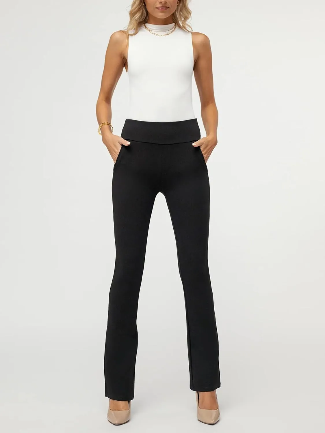 Conceited Dress Pants for Women with Pockets - Stretch Ponte Fabric - Wear to Work - Tummy Control (Available in Plus Size)