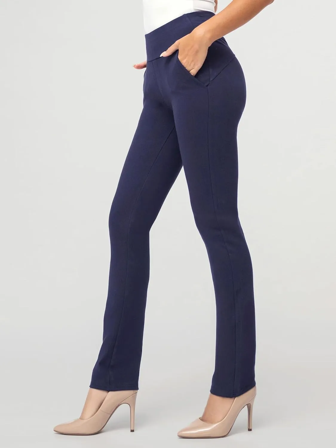 Conceited Dress Pants for Women with Pockets - Stretch Ponte Fabric - Wear to Work - Tummy Control (Available in Plus Size)