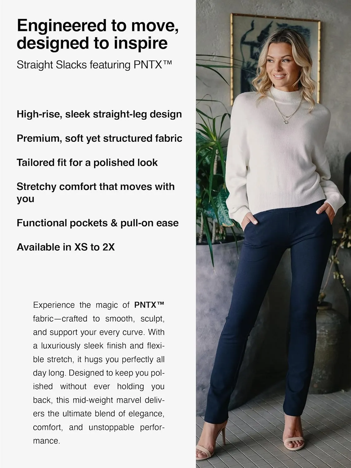 Conceited Dress Pants for Women with Pockets - Stretch Ponte Fabric - Wear to Work - Tummy Control (Available in Plus Size)