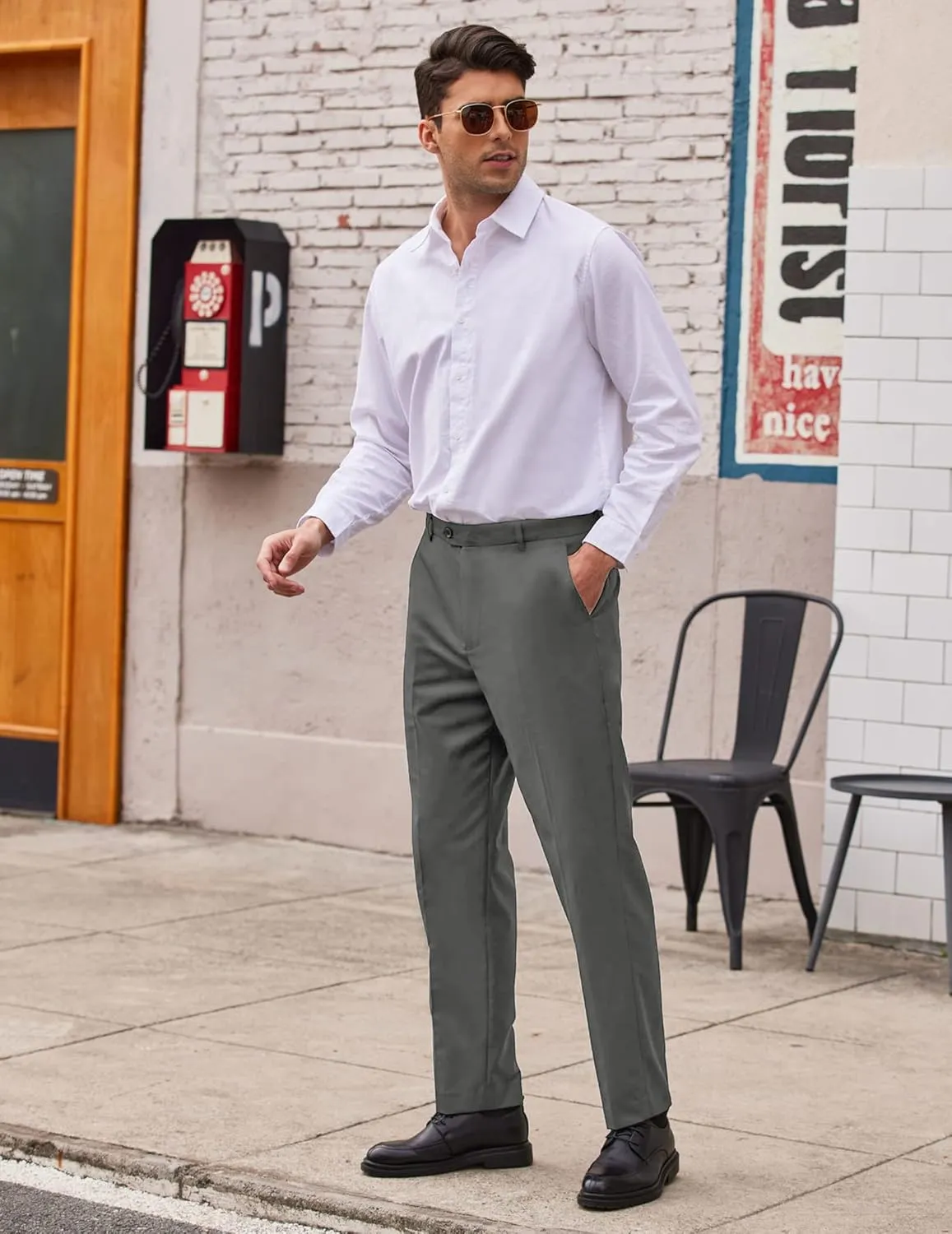 COOFANDY Men's Classic Fit Flat Front Dress Pants No Iron Premium Casual Pants Expandable Waist Suit Pants