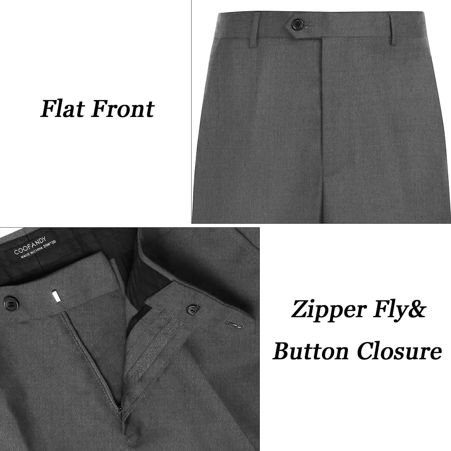 COOFANDY Men's Classic Fit Flat Front Dress Pants No Iron Premium Casual Pants Expandable Waist Suit Pants