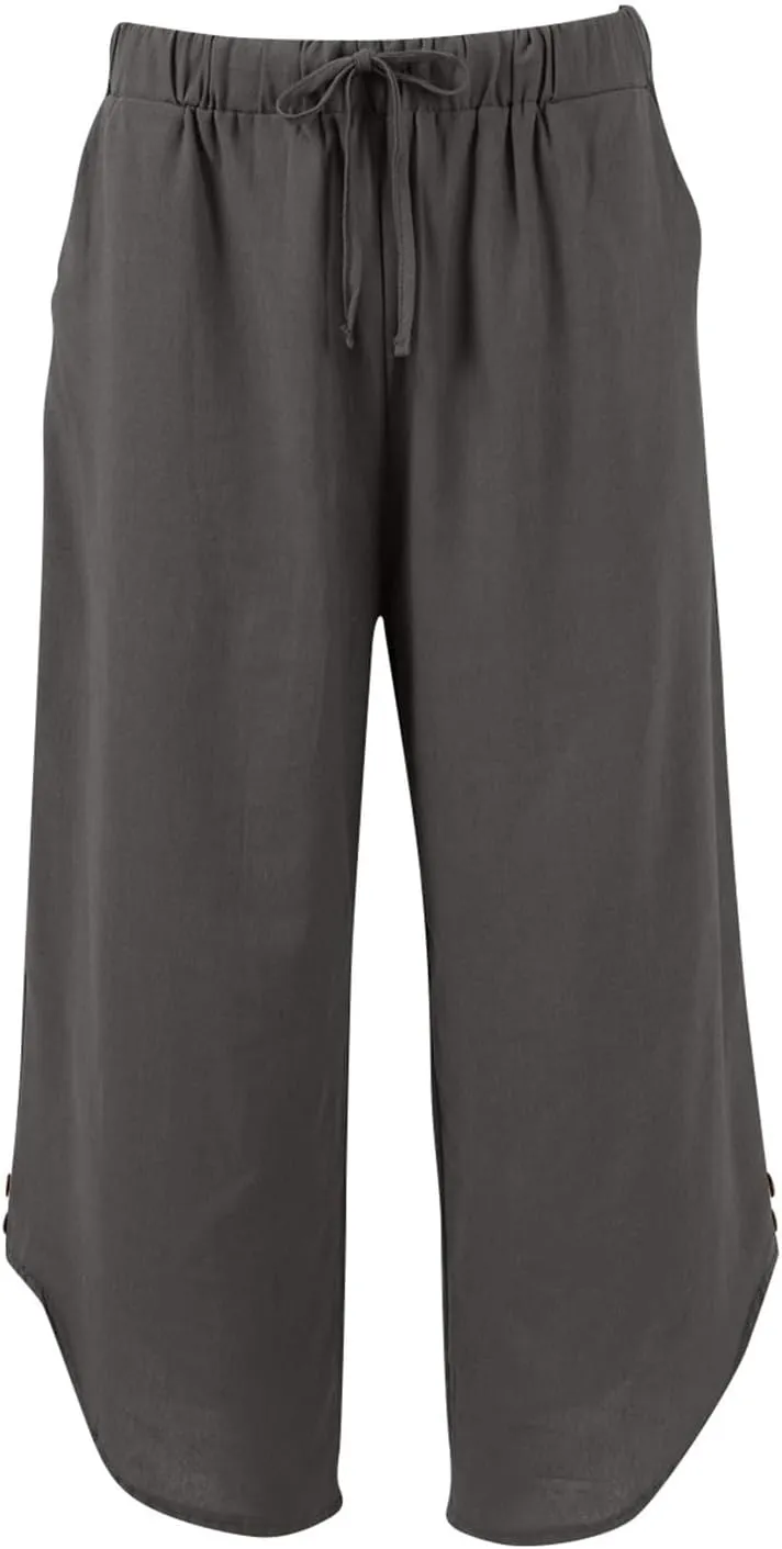 Cropped Linen Pants Women Cute Summer Comfy Loose Drawstring Elastic High Waisted Wide Leg Lounge Pants with Pockets
