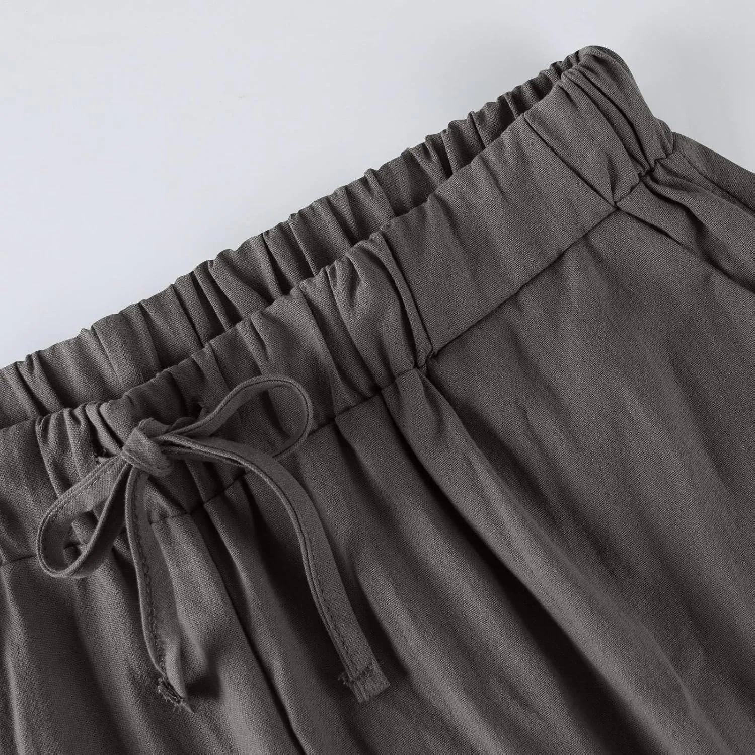 Cropped Linen Pants Women Cute Summer Comfy Loose Drawstring Elastic High Waisted Wide Leg Lounge Pants with Pockets