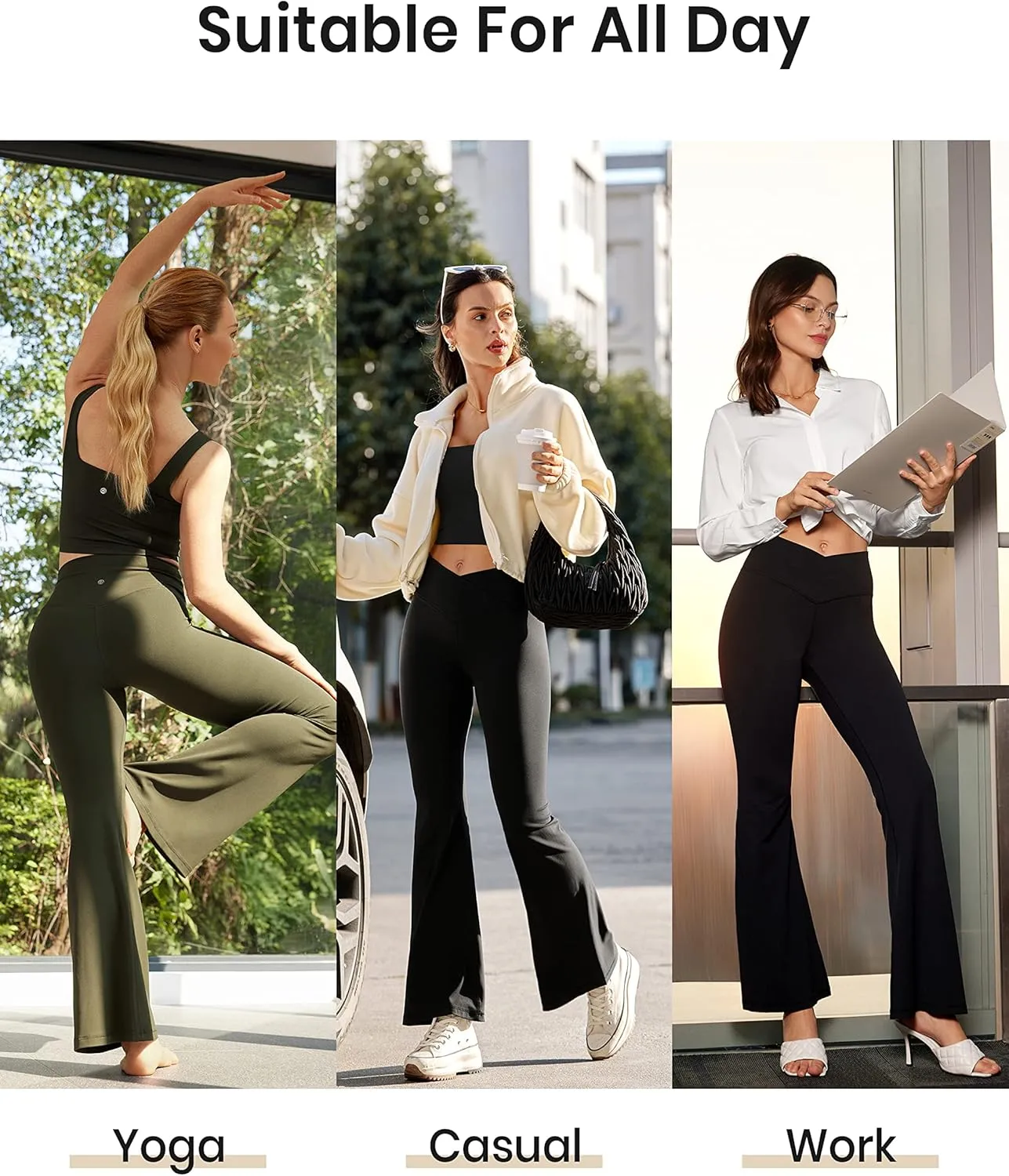 CRZ YOGA Butterluxe Crossover Flare Leggings for Women 31" - High Waist V Cross Bootcut Bell Bottoms Tummy Control Yoga Pants