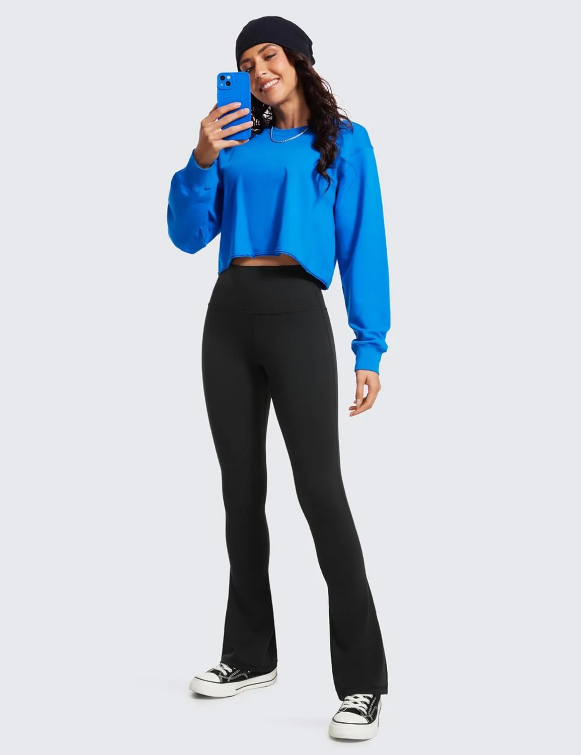 CRZ YOGA Butterluxe High Waist Mini Flared Leggings for Women 30" / 31.5" - Bootcut Yoga Pants with Pocket Casual Lounge