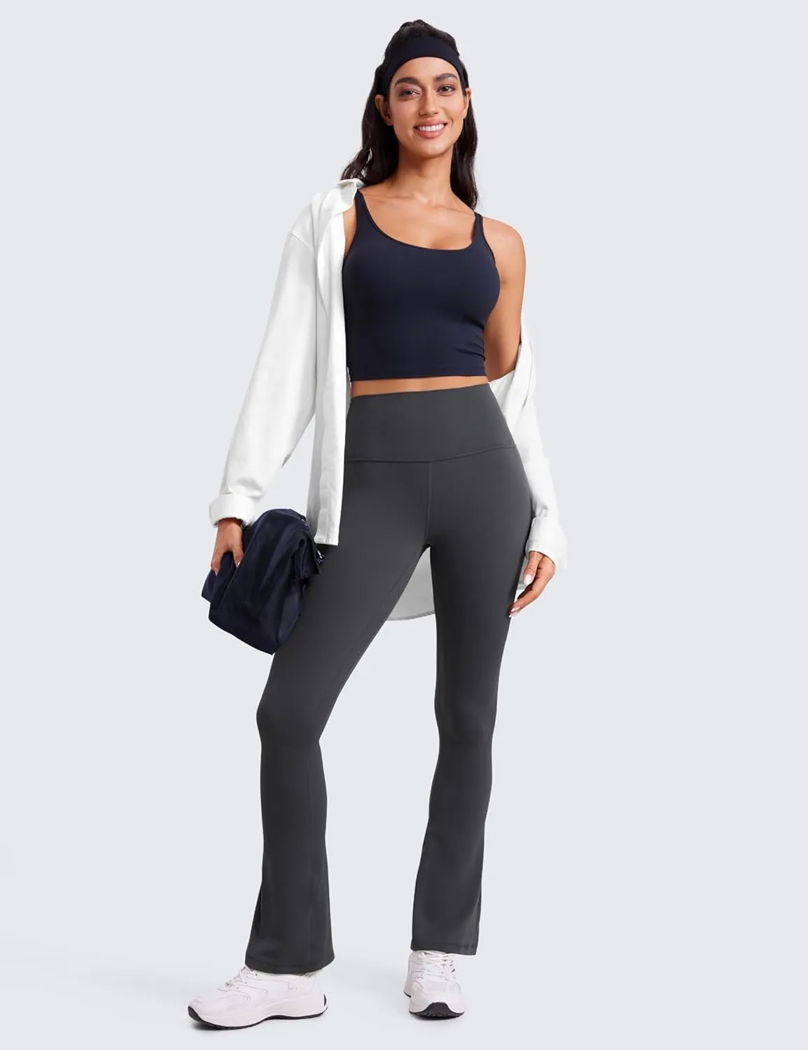 CRZ YOGA Butterluxe High Waist Mini Flared Leggings for Women 30" / 31.5" - Bootcut Yoga Pants with Pocket Casual Lounge