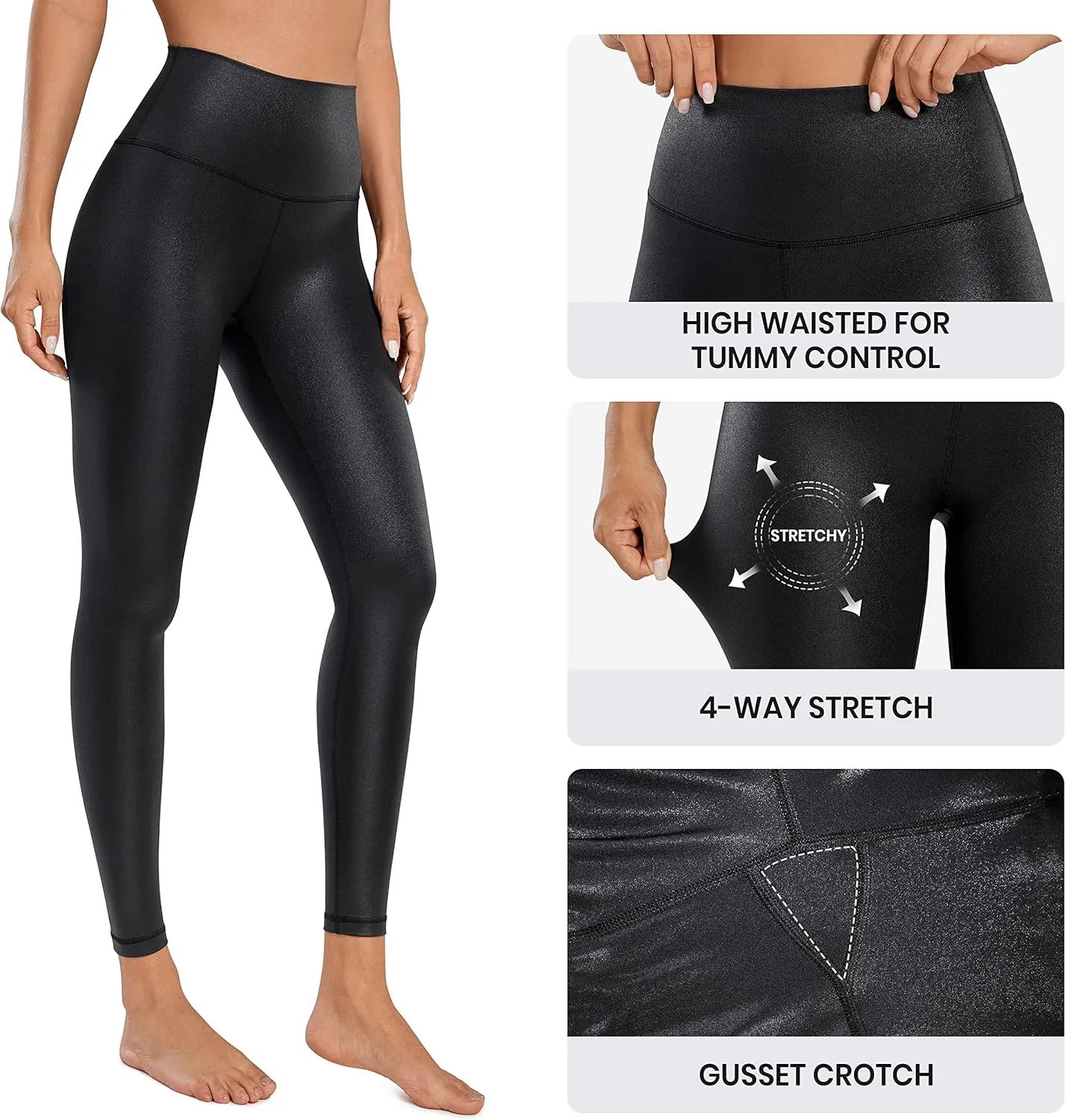 CRZ YOGA Butterluxe Matte Faux Leather Leggings for Women 25" - High Waisted Stretch Ankle Leather Pants Pleather Tights