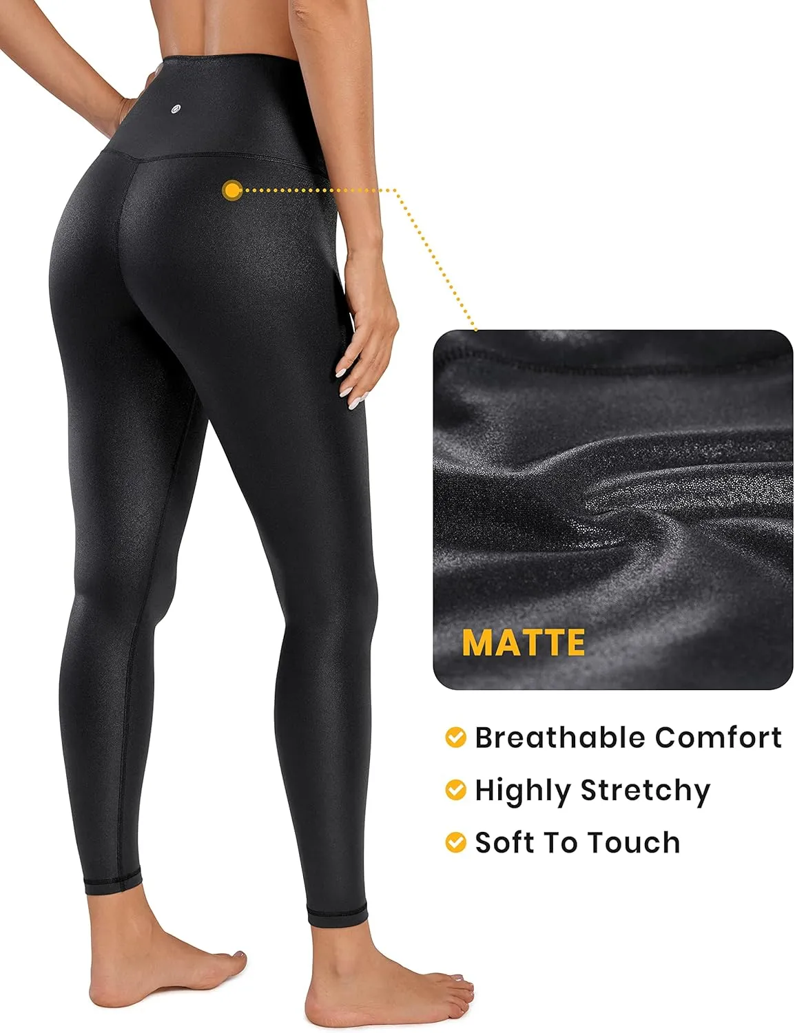 CRZ YOGA Butterluxe Matte Faux Leather Leggings for Women 25" - High Waisted Stretch Ankle Leather Pants Pleather Tights
