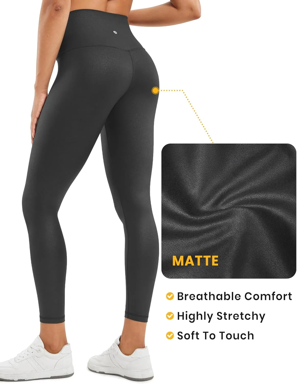 CRZ YOGA Butterluxe Matte Faux Leather Leggings for Women 25" - High Waisted Stretch Ankle Leather Pants Pleather Tights