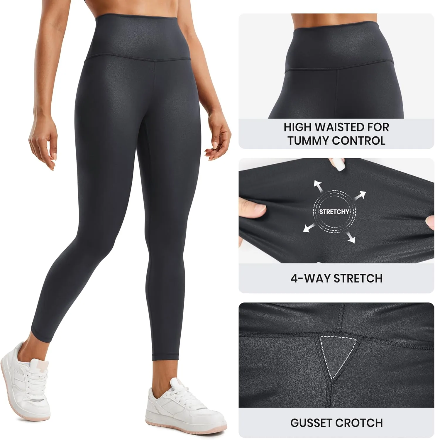 CRZ YOGA Butterluxe Matte Faux Leather Leggings for Women 25" - High Waisted Stretch Ankle Leather Pants Pleather Tights
