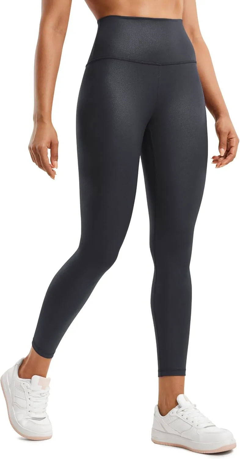 CRZ YOGA Butterluxe Matte Faux Leather Leggings for Women 25" - High Waisted Stretch Ankle Leather Pants Pleather Tights