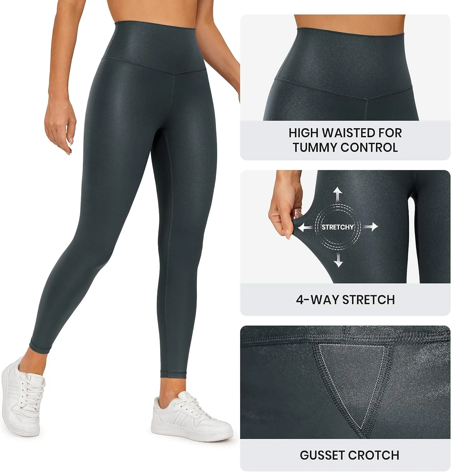 CRZ YOGA Butterluxe Matte Faux Leather Leggings for Women 25" - High Waisted Stretch Ankle Leather Pants Pleather Tights