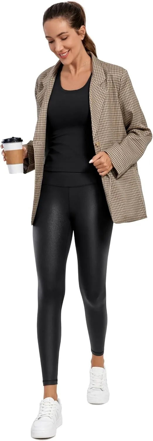 CRZ YOGA Butterluxe Matte Faux Leather Leggings for Women 25" - High Waisted Stretch Ankle Leather Pants Pleather Tights
