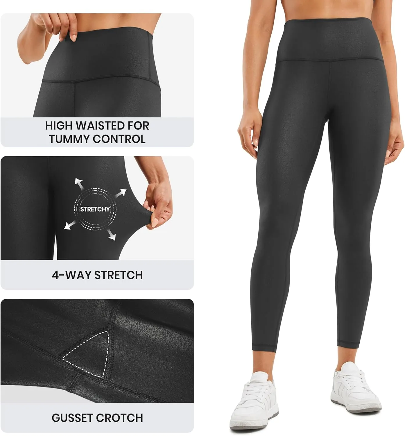 CRZ YOGA Butterluxe Matte Faux Leather Leggings for Women 25" - High Waisted Stretch Ankle Leather Pants Pleather Tights