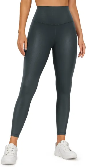 CRZ YOGA Butterluxe Matte Faux Leather Leggings for Women 25" - High Waisted Stretch Ankle Leather Pants Pleather Tights