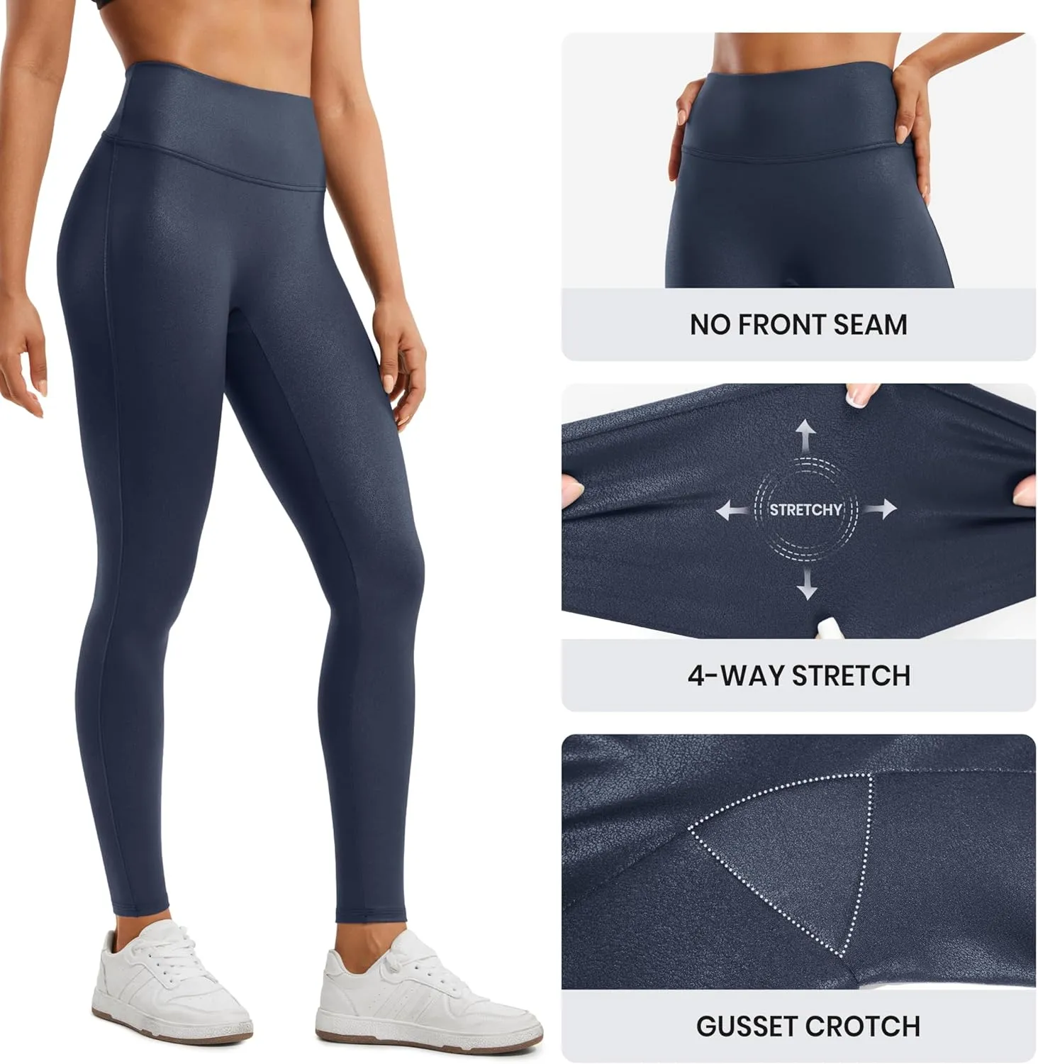 CRZ YOGA Butterluxe Matte Faux Leather Leggings for Women 28'' - No Front Seam High Waist Stretch Tights Pleather Pants
