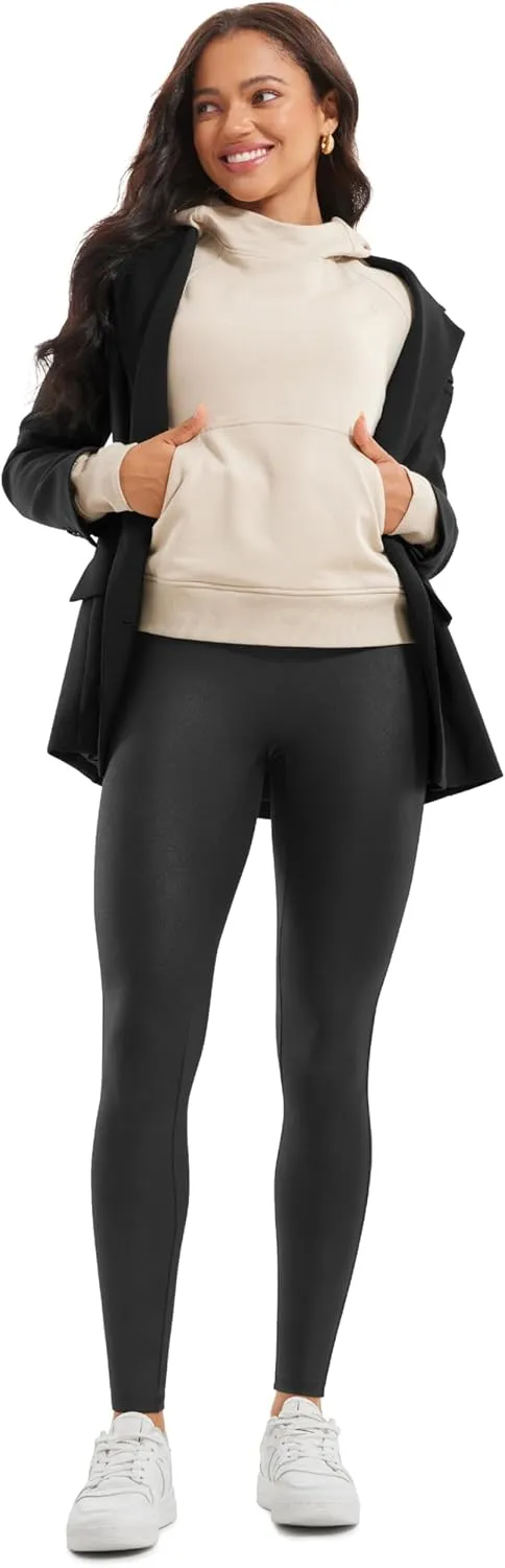 CRZ YOGA Butterluxe Matte Faux Leather Leggings for Women 28'' - No Front Seam High Waist Stretch Tights Pleather Pants