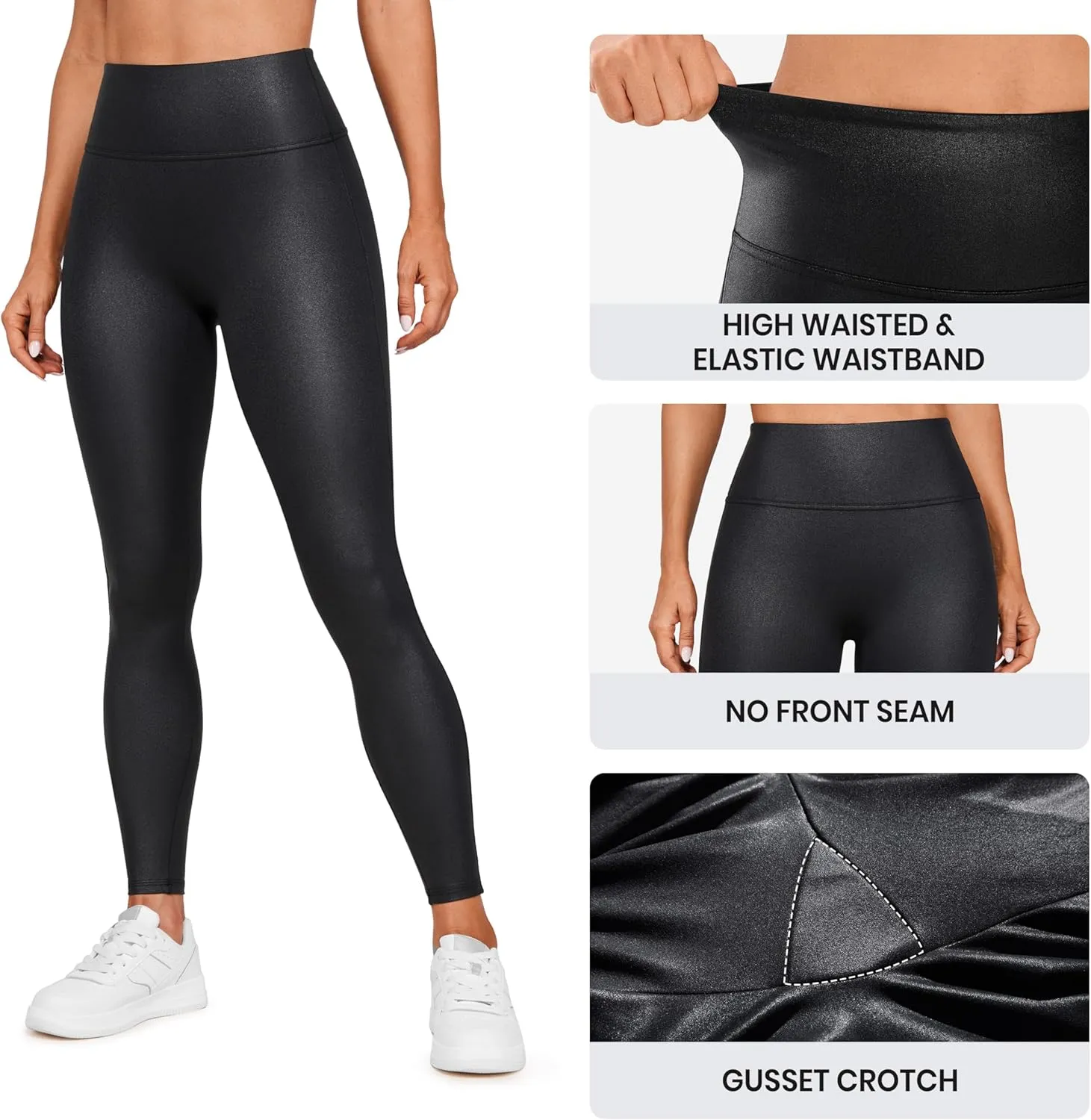 CRZ YOGA Butterluxe Matte Faux Leather Leggings for Women 28'' - No Front Seam High Waist Stretch Tights Pleather Pants