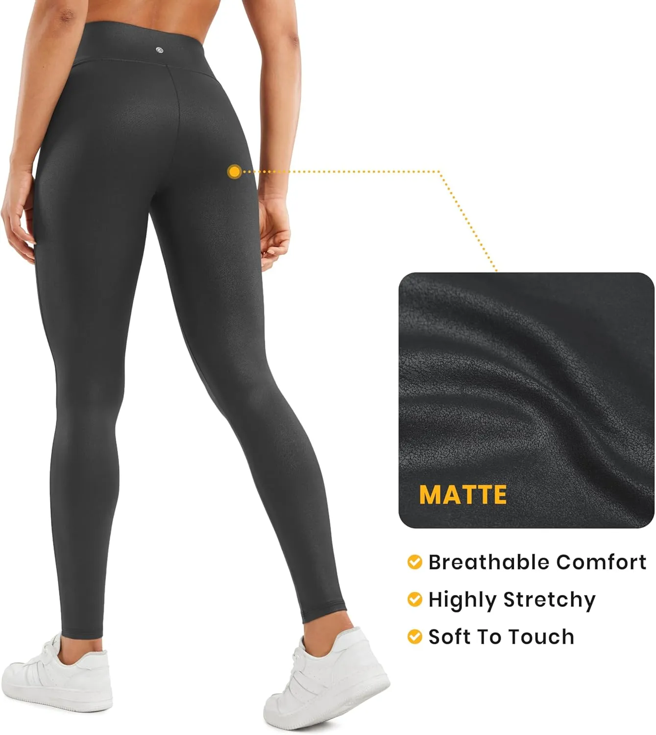 CRZ YOGA Butterluxe Matte Faux Leather Leggings for Women 28'' - No Front Seam High Waist Stretch Tights Pleather Pants