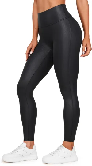 CRZ YOGA Butterluxe Matte Faux Leather Leggings for Women 28'' - No Front Seam High Waist Stretch Tights Pleather Pants