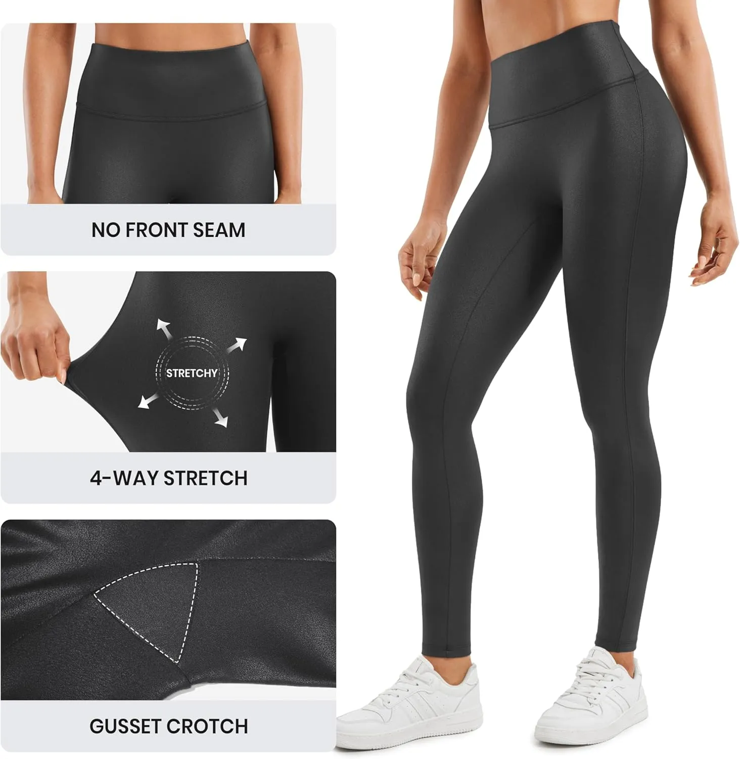 CRZ YOGA Butterluxe Matte Faux Leather Leggings for Women 28'' - No Front Seam High Waist Stretch Tights Pleather Pants