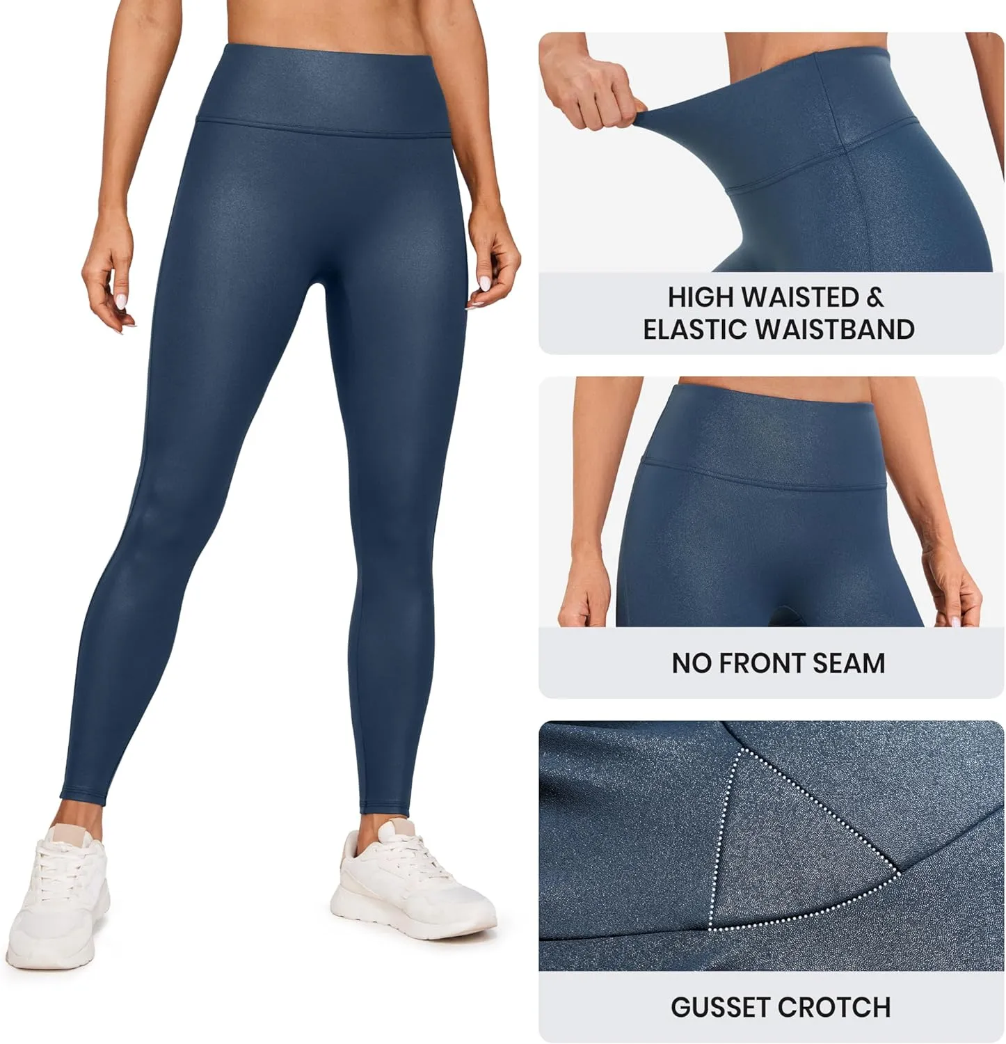 CRZ YOGA Butterluxe Matte Faux Leather Leggings for Women 28'' - No Front Seam High Waist Stretch Tights Pleather Pants