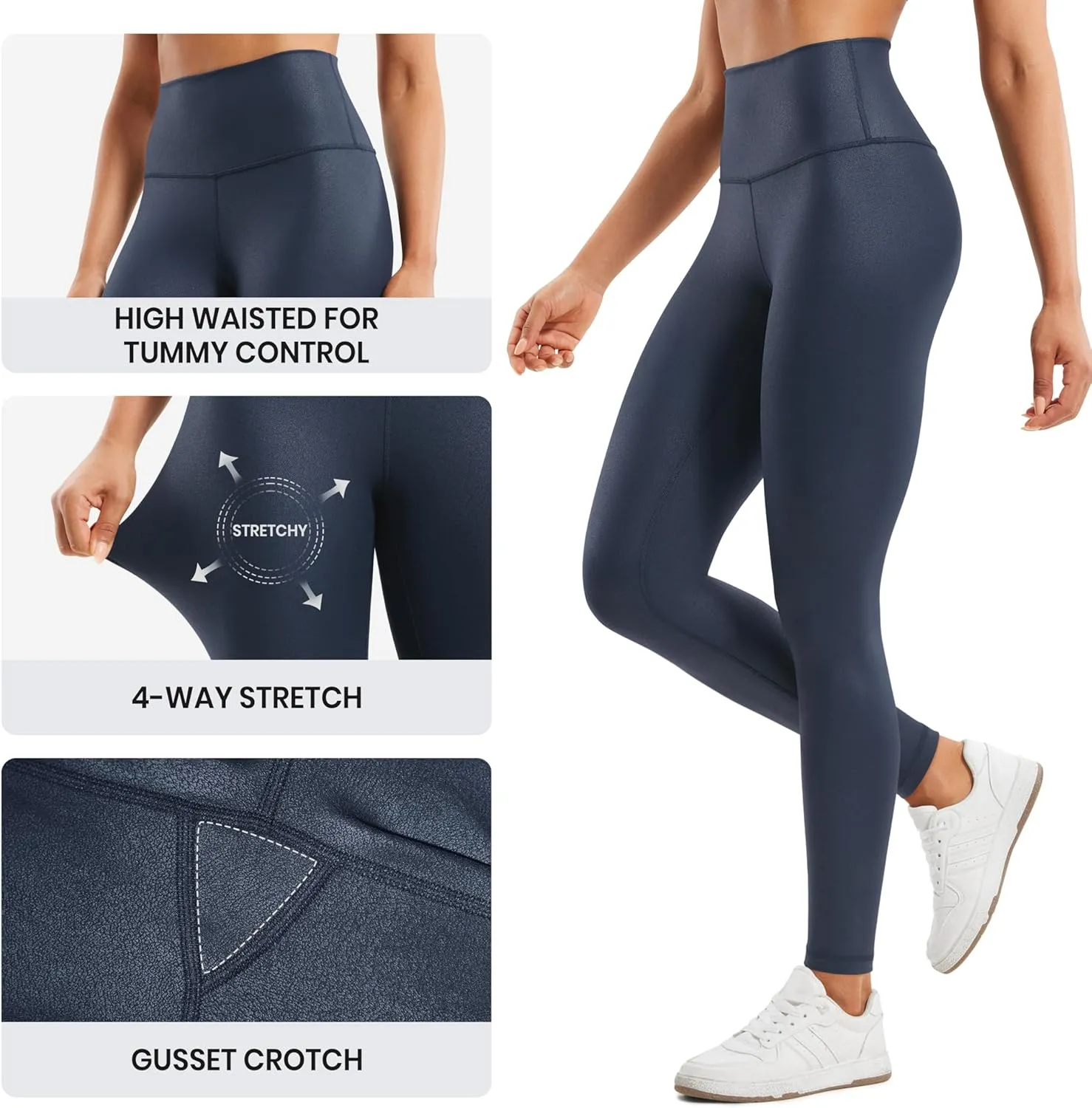 CRZ YOGA Butterluxe Matte Faux Leather Leggings for Women 28" - High Waisted Stretch Ankle Leather Pants Pleather Tights