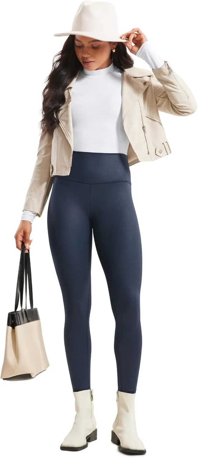 CRZ YOGA Butterluxe Matte Faux Leather Leggings for Women 28" - High Waisted Stretch Ankle Leather Pants Pleather Tights