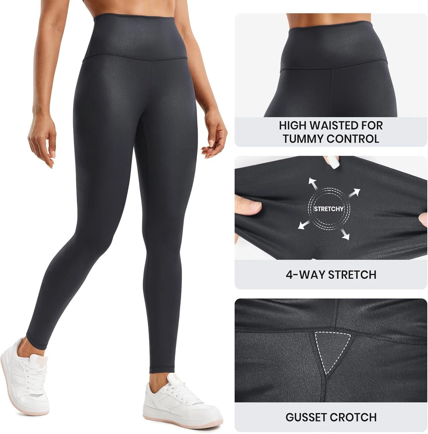 CRZ YOGA Butterluxe Matte Faux Leather Leggings for Women 28" - High Waisted Stretch Ankle Leather Pants Pleather Tights