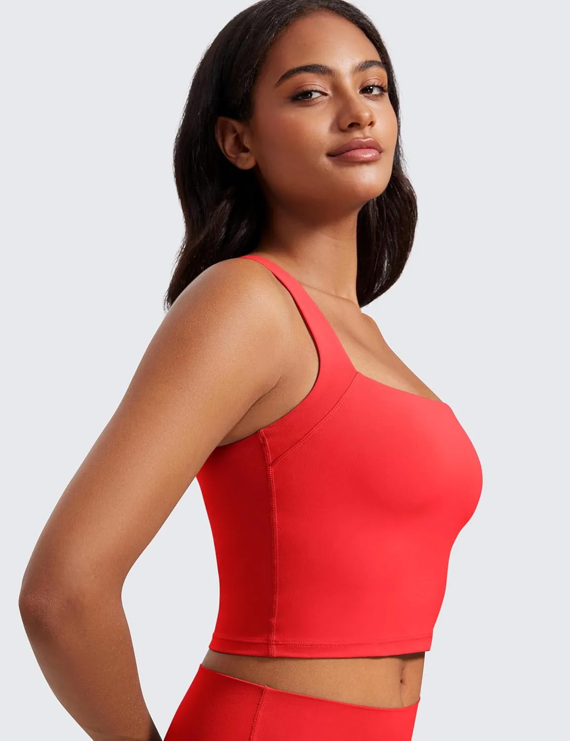 CRZ YOGA Butterluxe Womens Longline Square Neck Sports Bras - Basic Crop Tank Yoga Workout Tops with Built in Pads