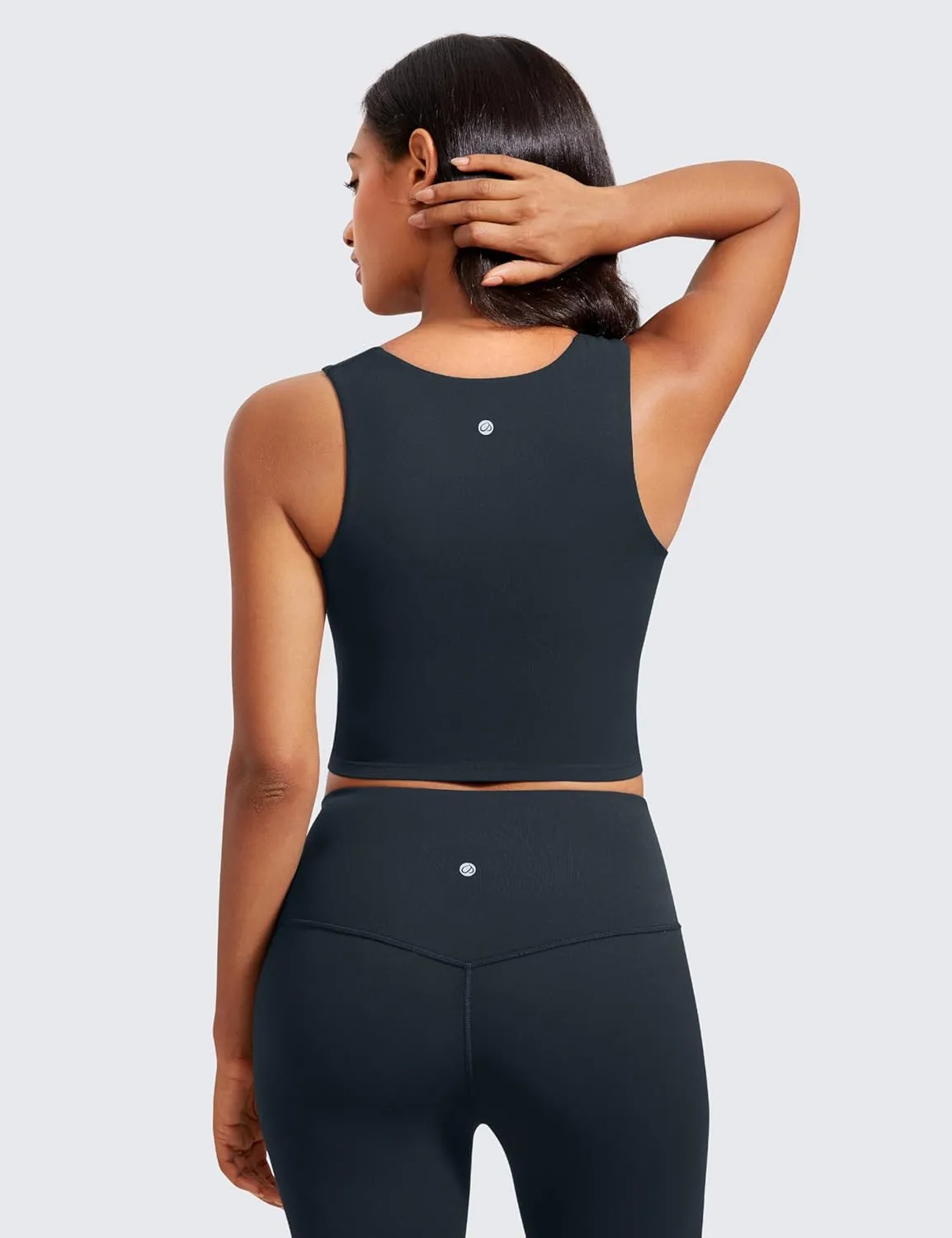 CRZ YOGA Butterluxe Womens Longline Square Neck Sports Bras - Basic Crop Tank Yoga Workout Tops with Built in Pads