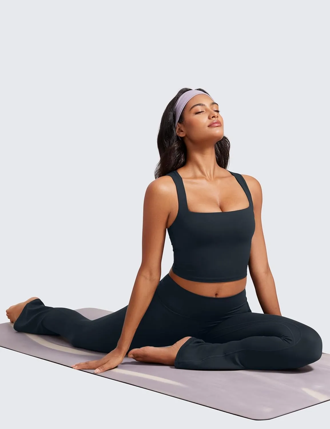 CRZ YOGA Butterluxe Womens Longline Square Neck Sports Bras - Basic Crop Tank Yoga Workout Tops with Built in Pads