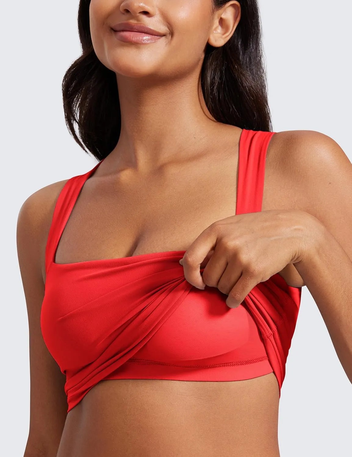 CRZ YOGA Butterluxe Womens Longline Square Neck Sports Bras - Basic Crop Tank Yoga Workout Tops with Built in Pads