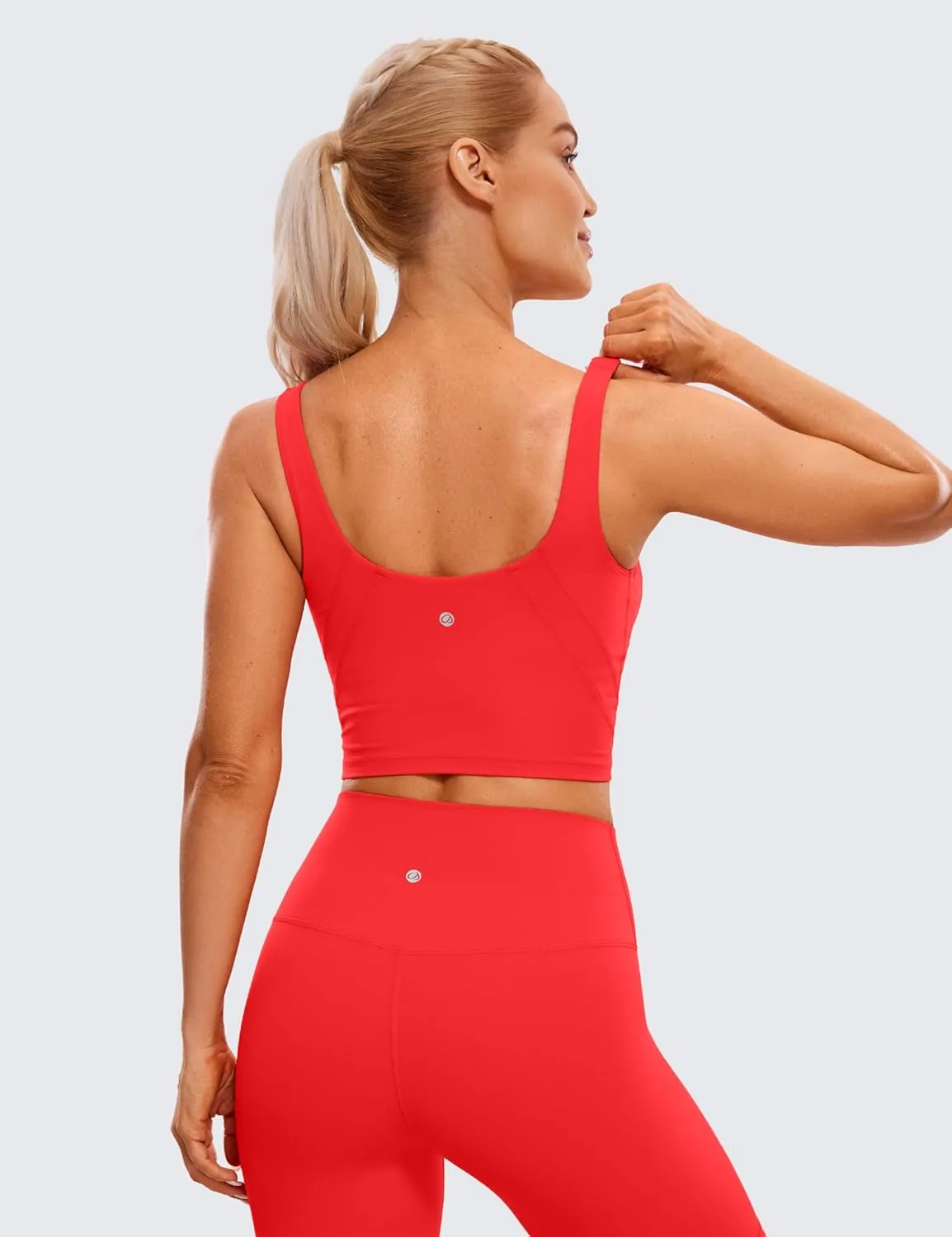 CRZ YOGA Butterluxe Womens V Neck Longline Sports Bra - U Back Padded Crop Workout Tank Tops with Built in Pads