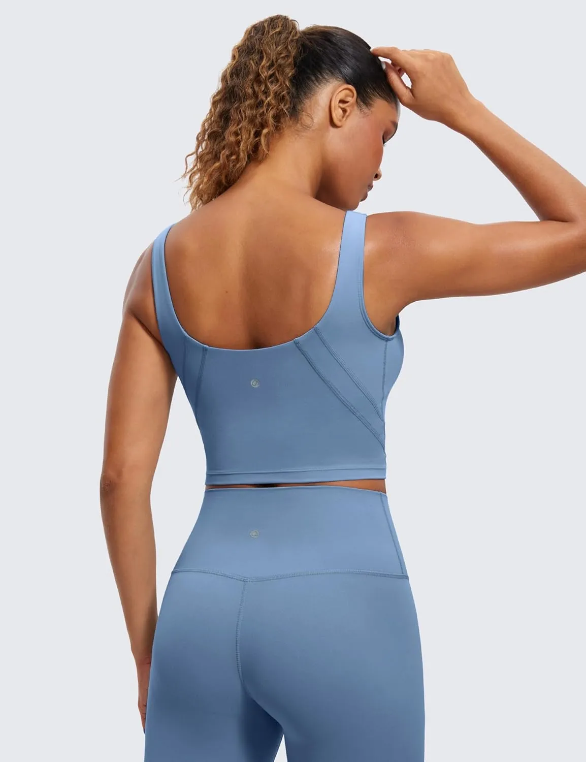 CRZ YOGA Butterluxe Womens V Neck Longline Sports Bra - U Back Padded Crop Workout Tank Tops with Built in Pads