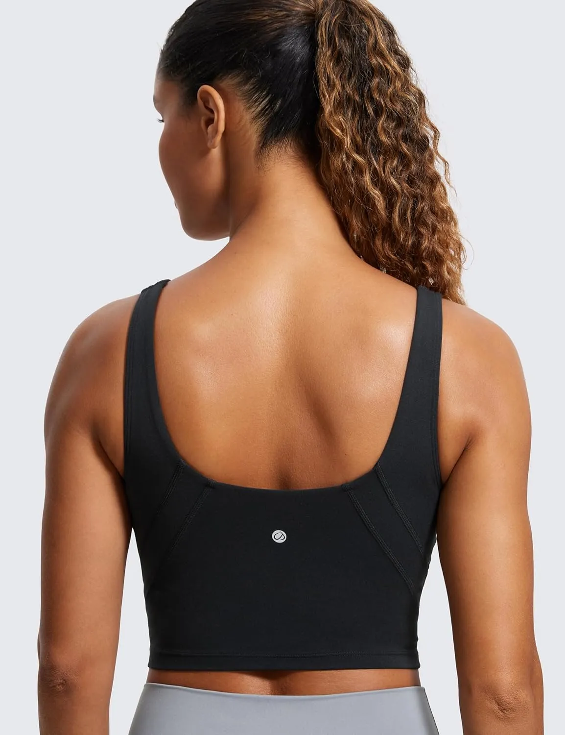 CRZ YOGA Butterluxe Womens V Neck Longline Sports Bra - U Back Padded Crop Workout Tank Tops with Built in Pads