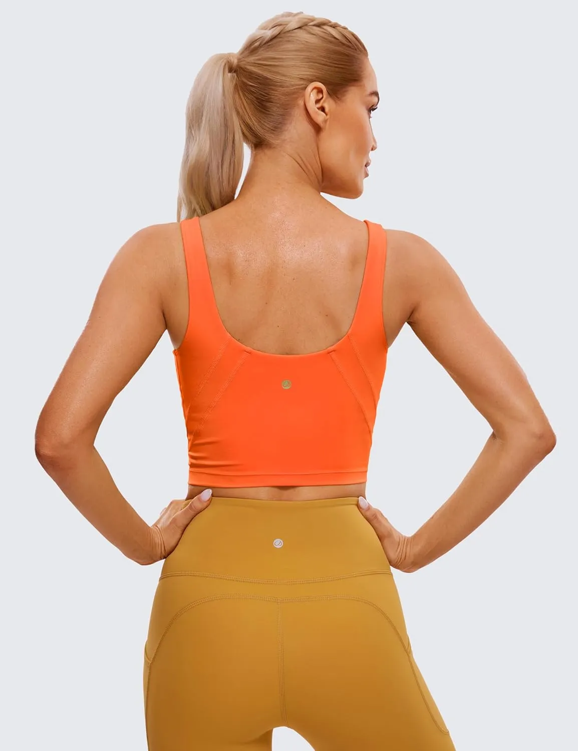CRZ YOGA Butterluxe Womens V Neck Longline Sports Bra - U Back Padded Crop Workout Tank Tops with Built in Pads