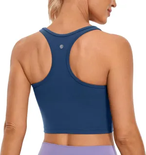 CRZ YOGA Butterluxe Womens Y-Back Racerback Longline Sports Bra - Padded Scoop Neck Workout Crop Tank Top with Built in Pads