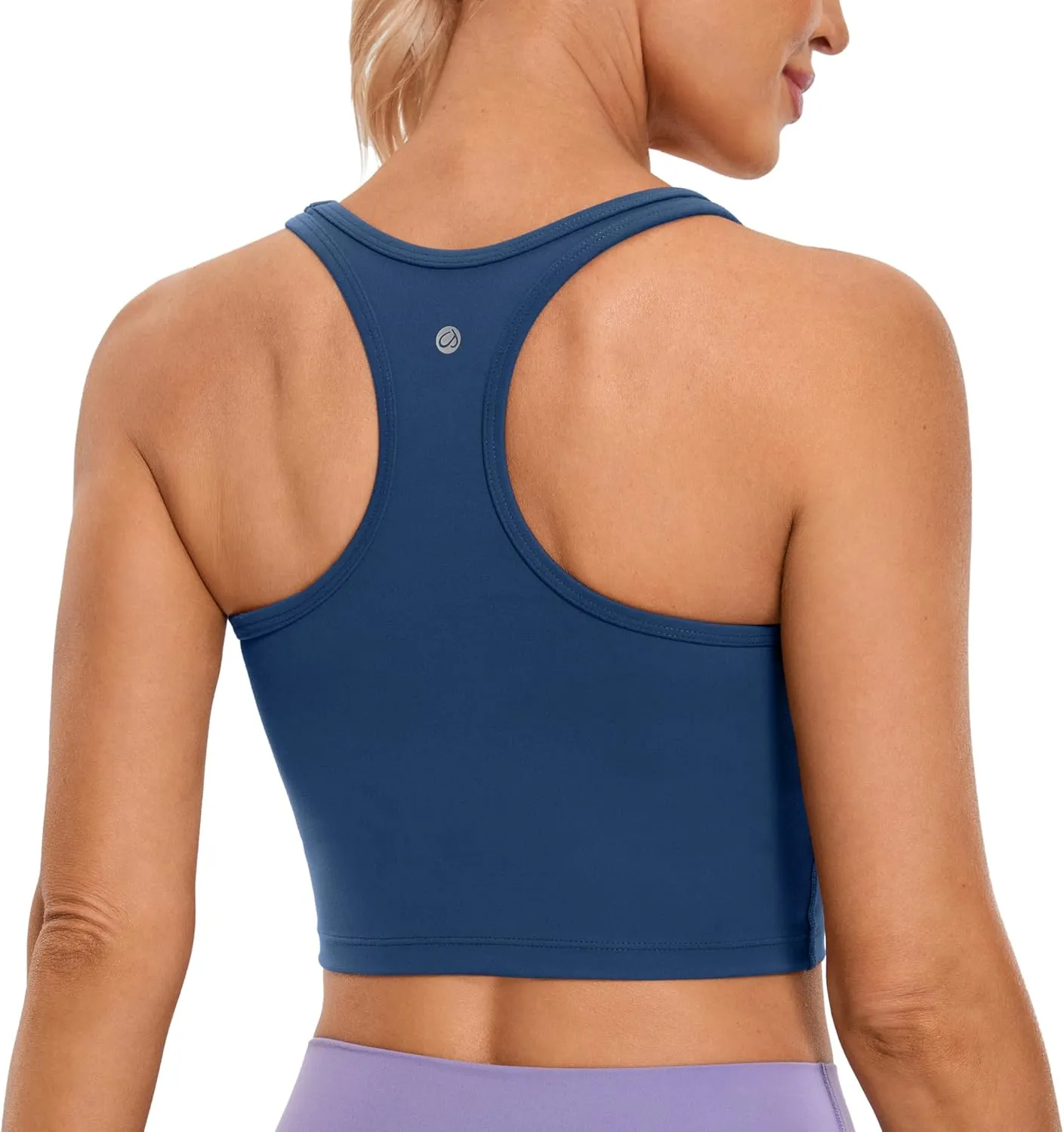 CRZ YOGA Butterluxe Womens Y-Back Racerback Longline Sports Bra - Padded Scoop Neck Workout Crop Tank Top with Built in Pads