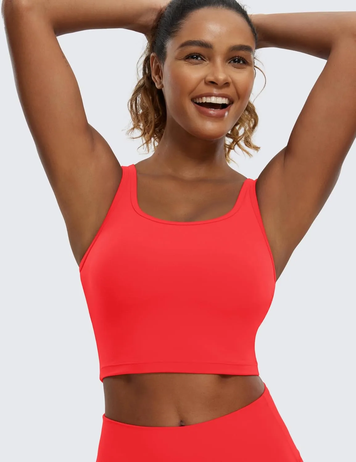 CRZ YOGA Butterluxe Womens Y-Back Racerback Longline Sports Bra - Padded Scoop Neck Workout Crop Tank Top with Built in Pads